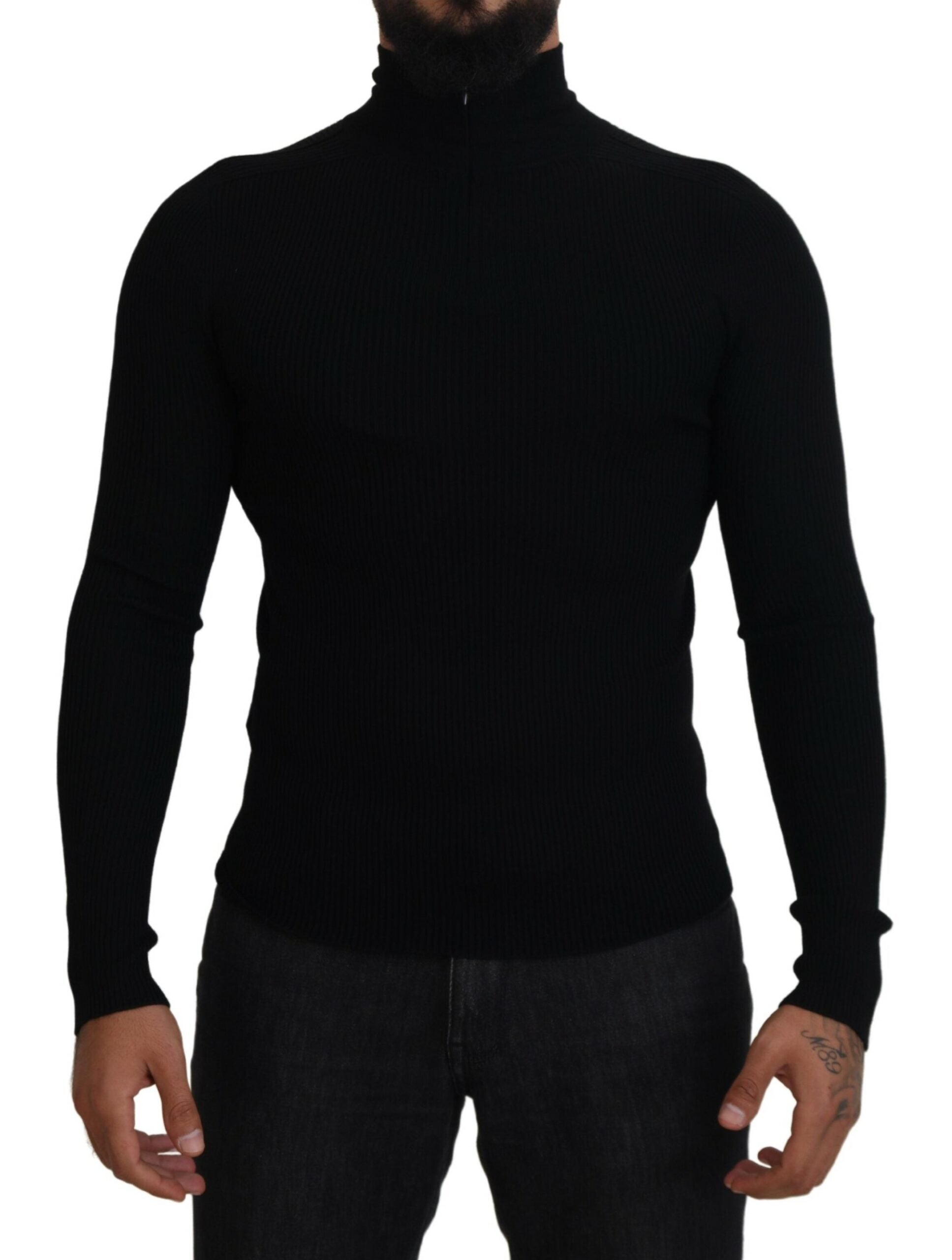 Schwarzer Half-Zip Rollkragenpullover