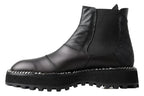Black Leather Slip on Stretch Boots
