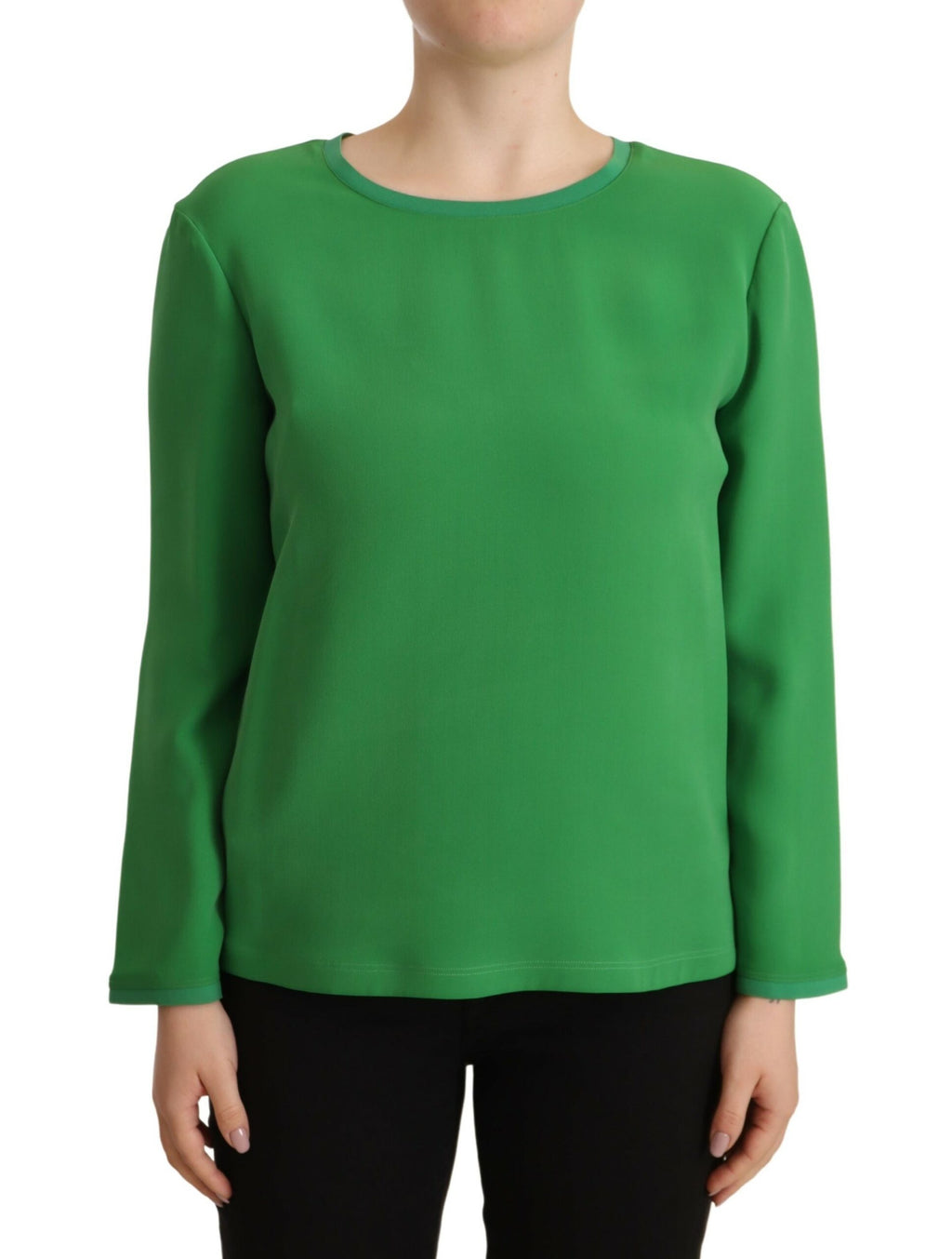Grüner Seidenpullover mit langen Ärmeln und Rundhalsausschnitt