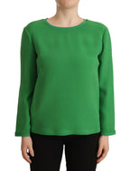 Grüner Seidenpullover mit langen Ärmeln und Rundhalsausschnitt