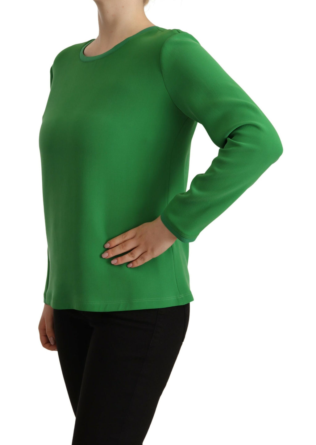 Grüner Seidenpullover mit langen Ärmeln und Rundhalsausschnitt
