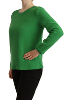 Grüner Seidenpullover mit langen Ärmeln und Rundhalsausschnitt