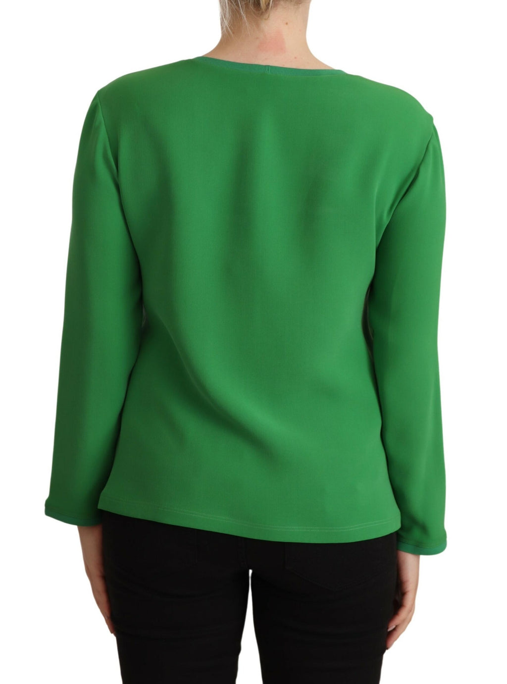 Grüner Seidenpullover mit langen Ärmeln und Rundhalsausschnitt