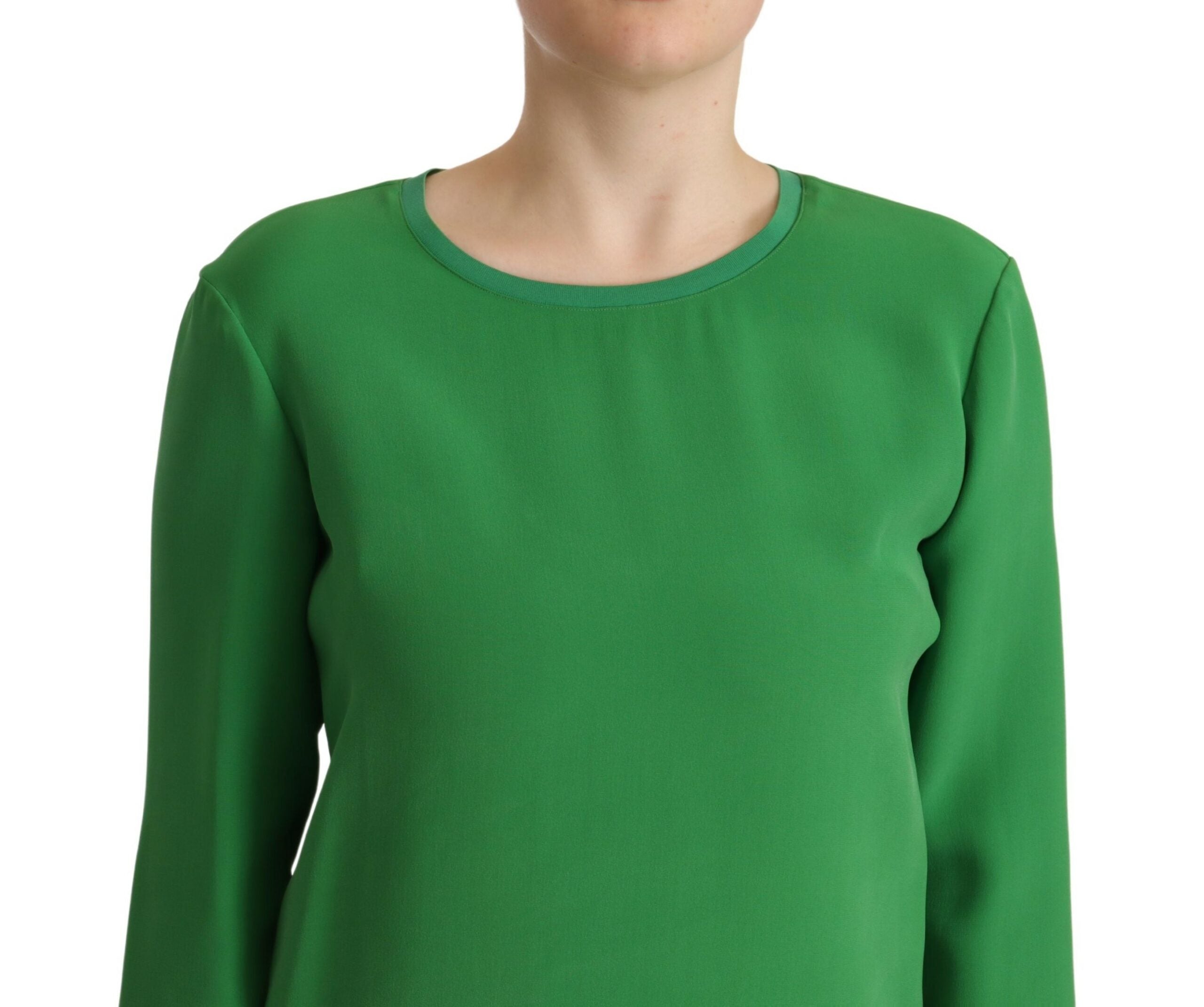 Grüner Seidenpullover mit langen Ärmeln und Rundhalsausschnitt