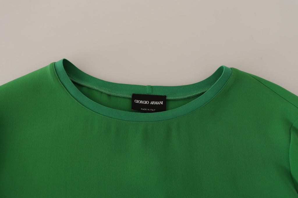 Grüner Seidenpullover mit langen Ärmeln und Rundhalsausschnitt