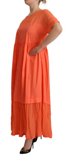 Korallenfarbenes Baumwollmischgewebe Maxi-Shift-Kleid mit kurzen Ärmeln
