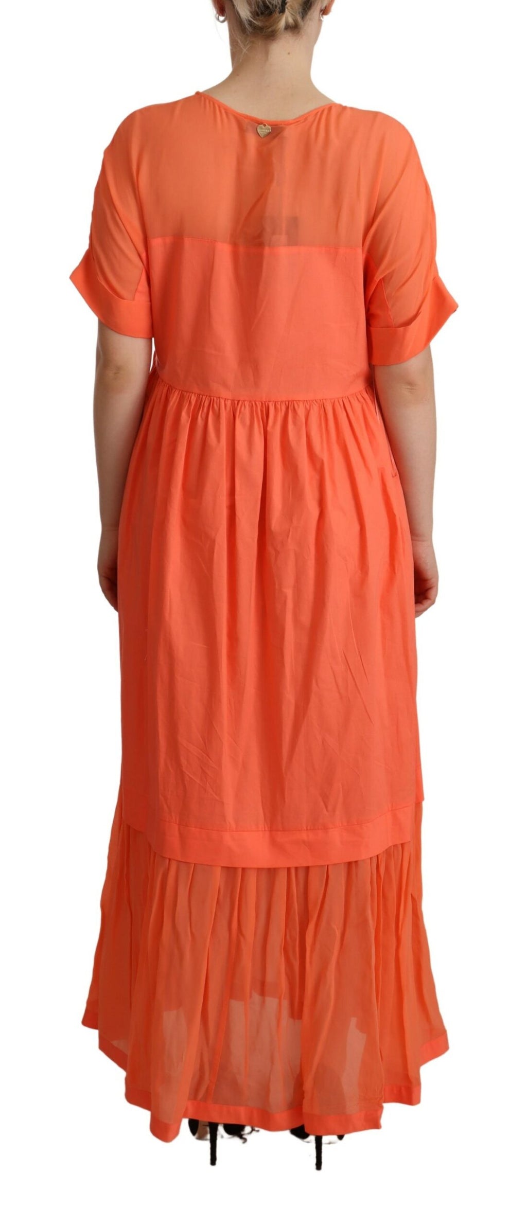 Korallenfarbenes Baumwollmischgewebe Maxi-Shift-Kleid mit kurzen Ärmeln