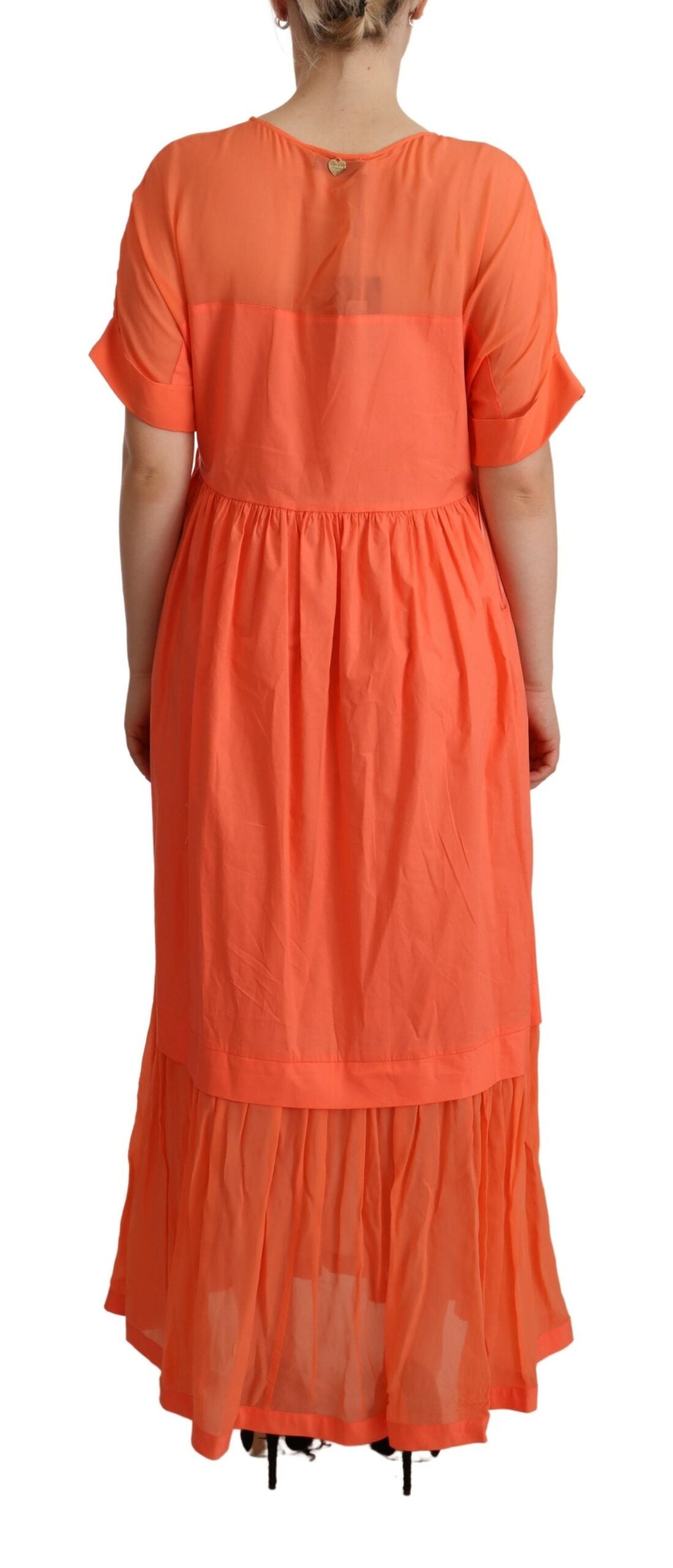 Korallenfarbenes Baumwollmischgewebe Maxi-Shift-Kleid mit kurzen Ärmeln