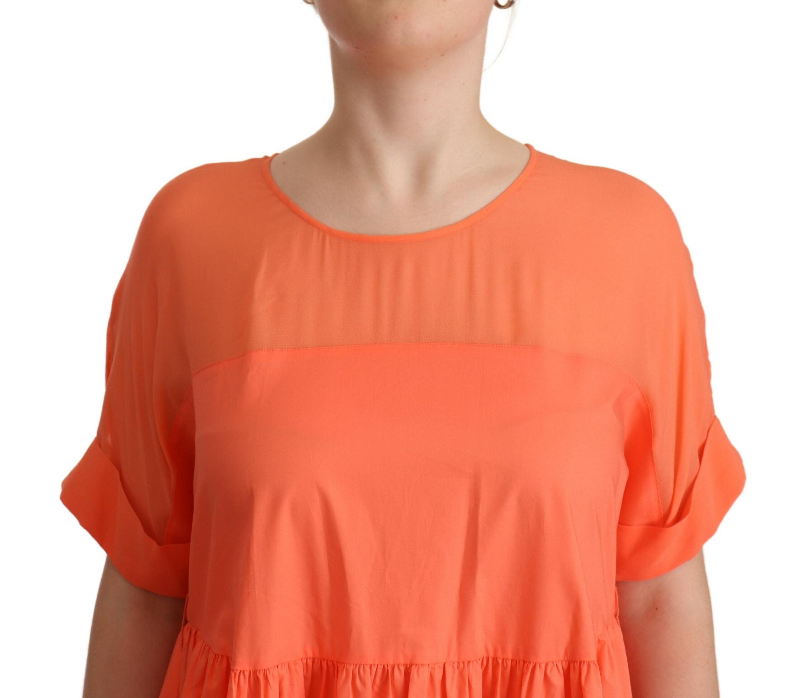 Korallenfarbenes Baumwollmischgewebe Maxi-Shift-Kleid mit kurzen Ärmeln