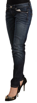 Blue Washed Cotton Low Waist Skinny Denim Jeans