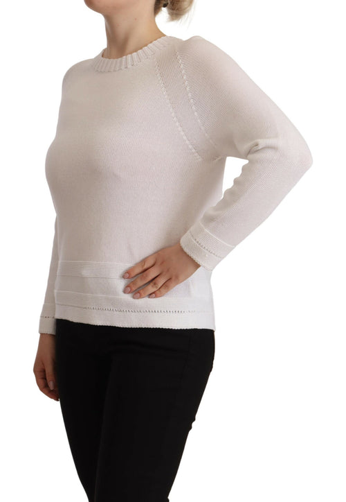 Weißer Langarm-Rundhals-Pullover