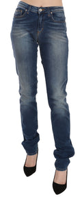 Blaue Jeans mit mittlerer Leibhöhe und schmaler Passform, Used-Look