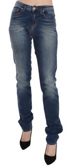 Blaue Jeans mit mittlerer Leibhöhe und schmaler Passform, Used-Look