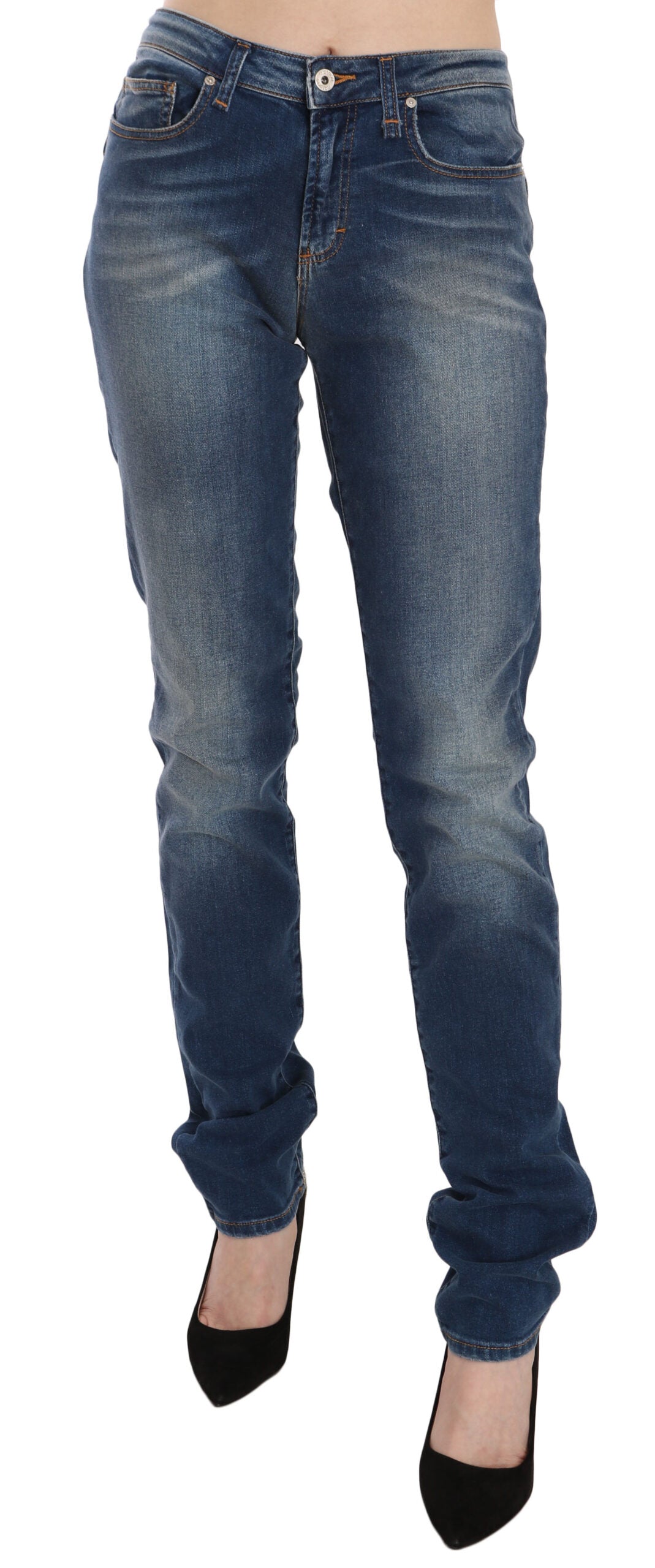 Blaue Jeans mit mittlerer Leibhöhe und schmaler Passform, Used-Look