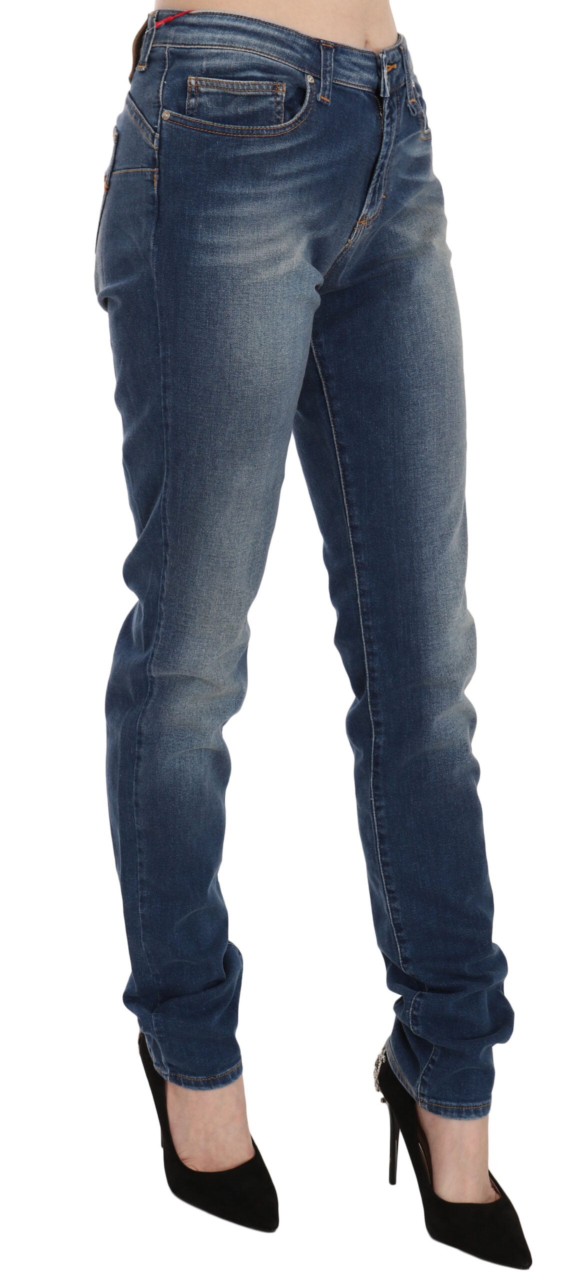 Blaue Jeans mit mittlerer Leibhöhe und schmaler Passform, Used-Look