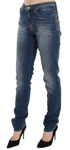 Blaue Jeans mit mittlerer Leibhöhe und schmaler Passform, Used-Look