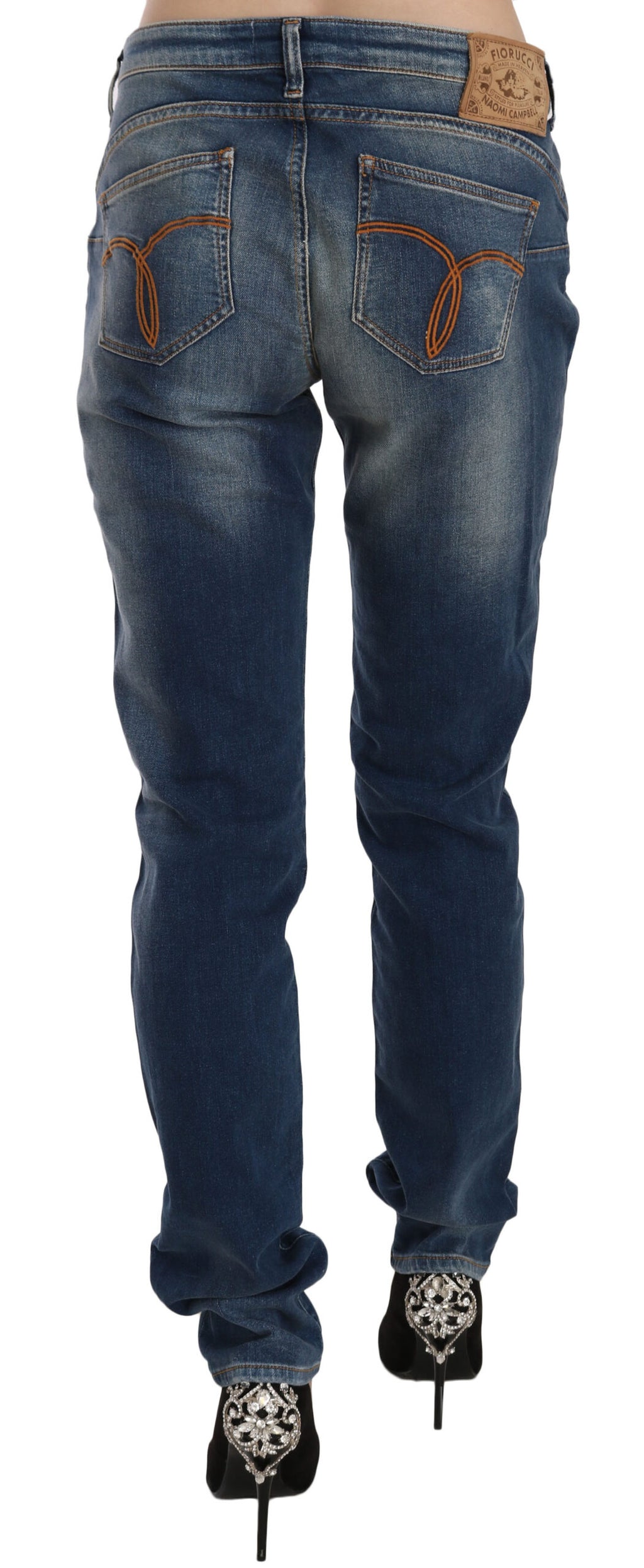 Blaue Jeans mit mittlerer Leibhöhe und schmaler Passform, Used-Look