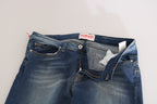 Blaue Jeans mit mittlerer Leibhöhe und schmaler Passform, Used-Look