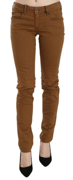Braune Baumwolle Mid Waist Skinny Slim Fit Denim Jeans
