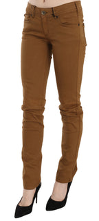 Braune Baumwolle Mid Waist Skinny Slim Fit Denim Jeans