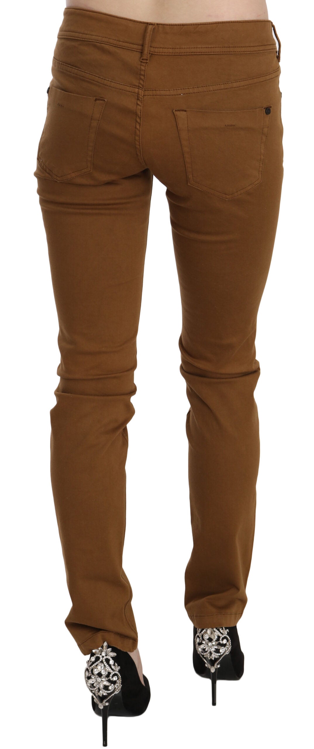 Braune Baumwolle Mid Waist Skinny Slim Fit Denim Jeans