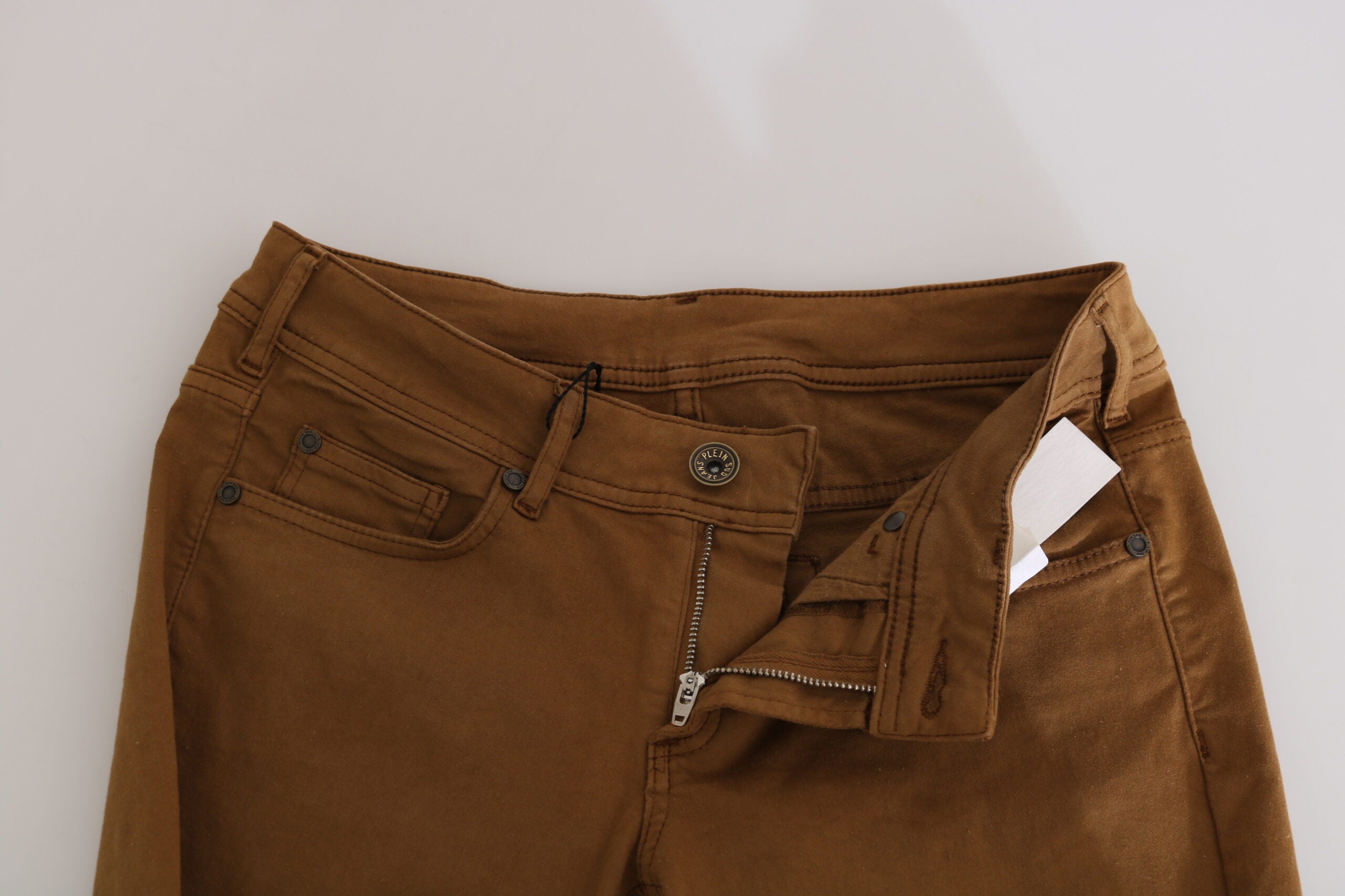 Braune Baumwolle Mid Waist Skinny Slim Fit Denim Jeans