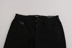 Black Sequined Mid Waist Slim Fit Denim Jeans