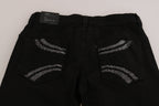 Black Sequined Mid Waist Slim Fit Denim Jeans