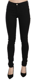 Schwarze verzierte Skinny Jeans mit mittlerer Leibhöhe