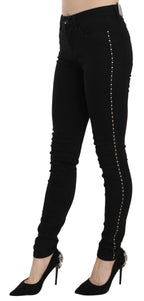 Schwarze verzierte Skinny Jeans mit mittlerer Leibhöhe