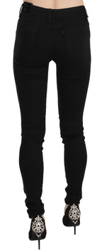 Schwarze verzierte Skinny Jeans mit mittlerer Leibhöhe
