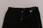 Schwarze verzierte Skinny Jeans mit mittlerer Leibhöhe