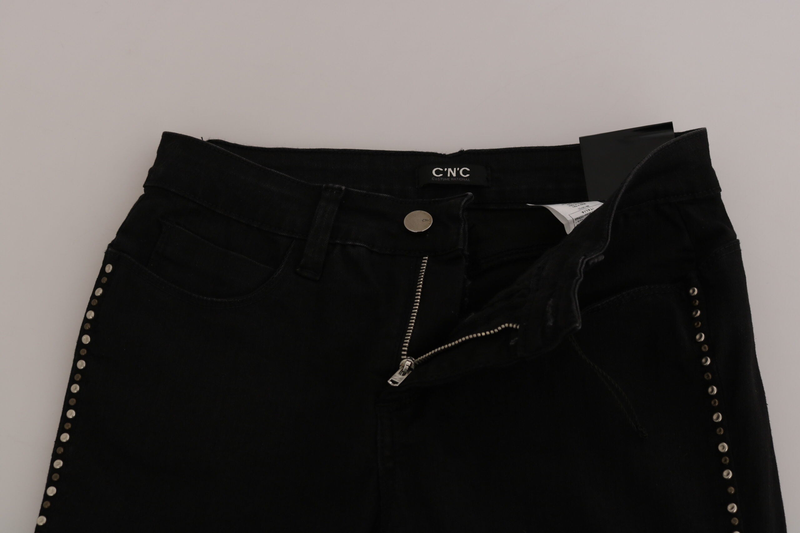 Schwarze verzierte Skinny Jeans mit mittlerer Leibhöhe