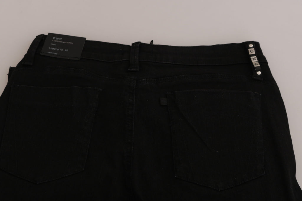 Schwarze verzierte Skinny Jeans mit mittlerer Leibhöhe