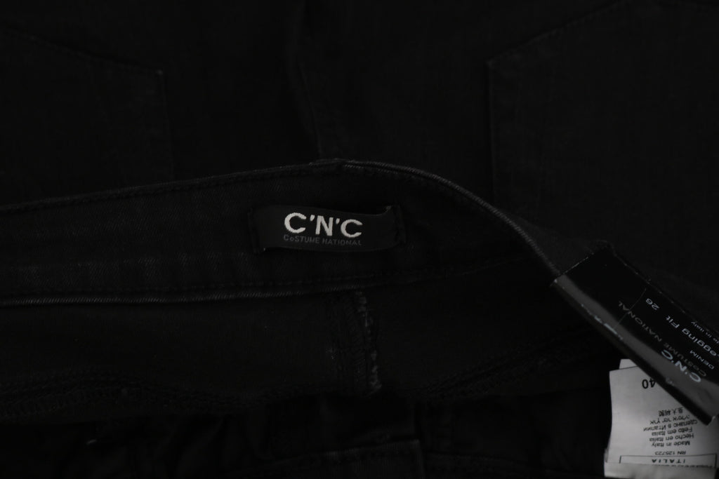 Schwarze verzierte Skinny Jeans mit mittlerer Leibhöhe