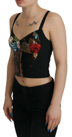 Schwarze Patchwork-Bluse Sicily Korsett Cropped Top
