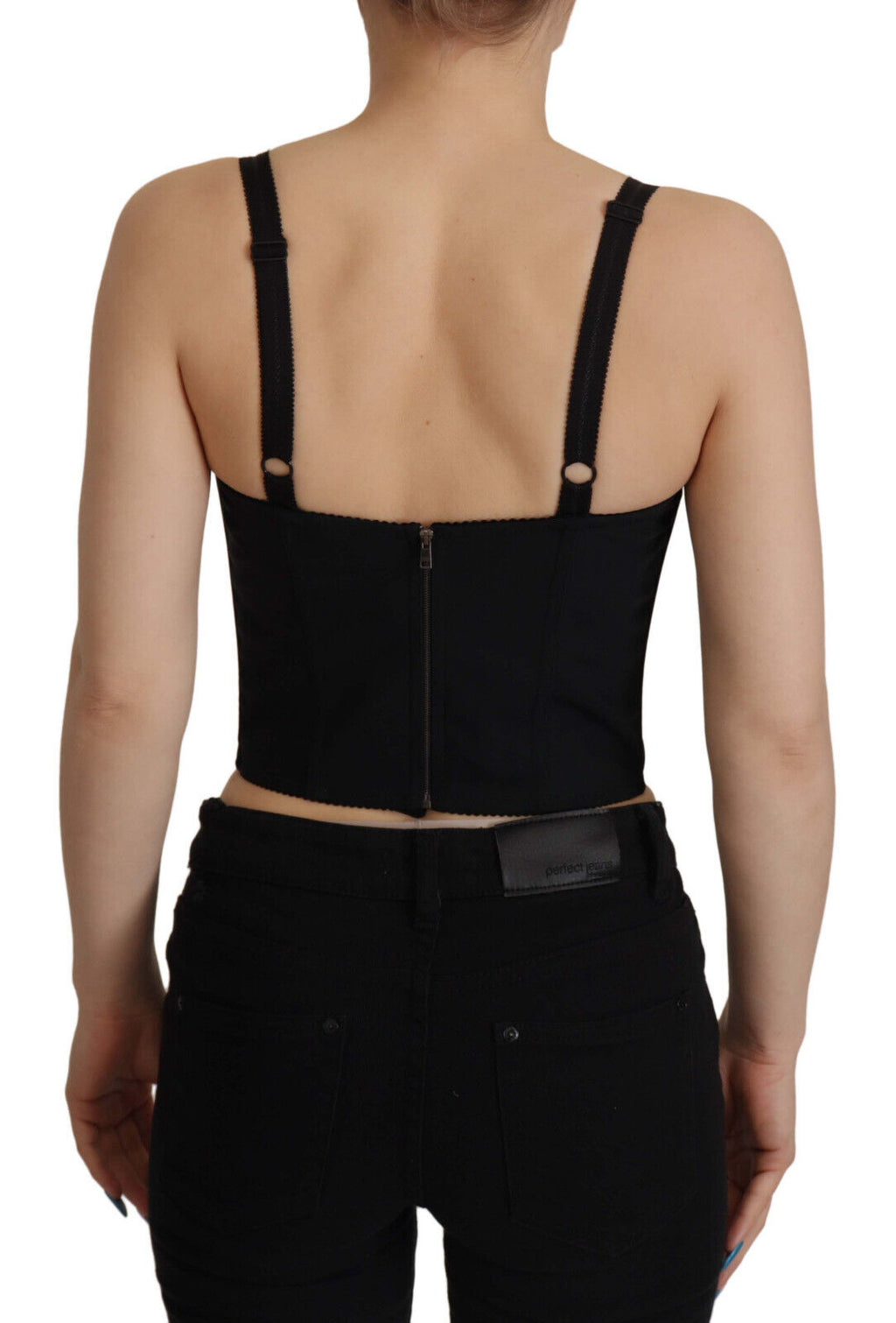Schwarze Patchwork-Bluse Sicily Korsett Cropped Top