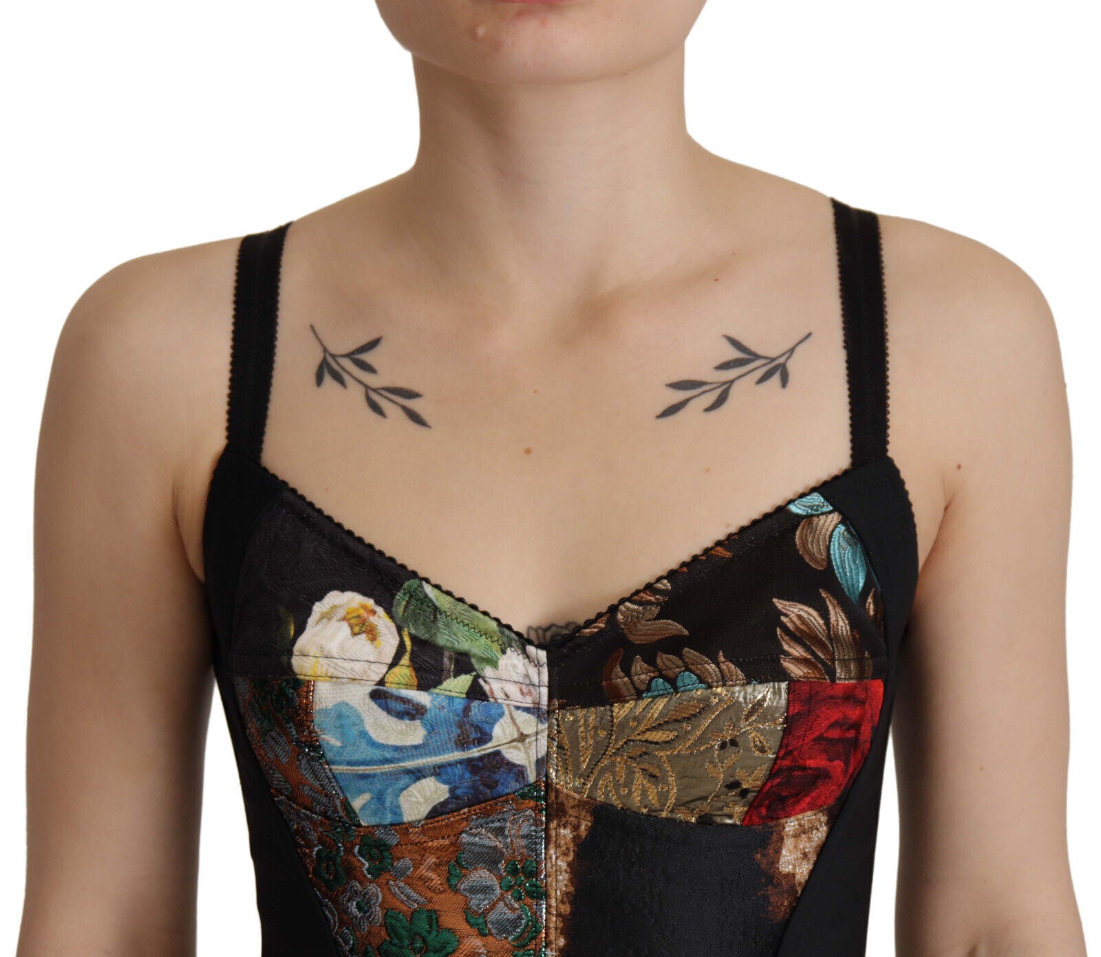 Schwarze Patchwork-Bluse Sicily Korsett Cropped Top