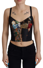 Schwarze Patchwork-Bluse Sicily Korsett Cropped Top
