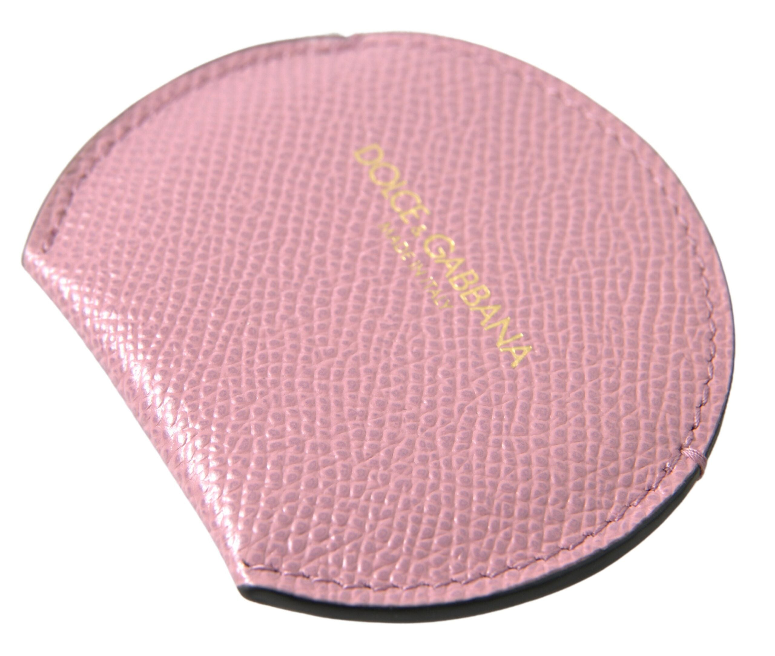 Pinkfarbener Kalbsleder-Handspiegelhalter mit rundem Logoprint