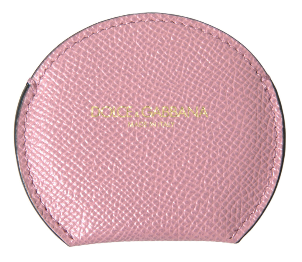 Pinkfarbener Kalbsleder-Handspiegelhalter mit rundem Logoprint