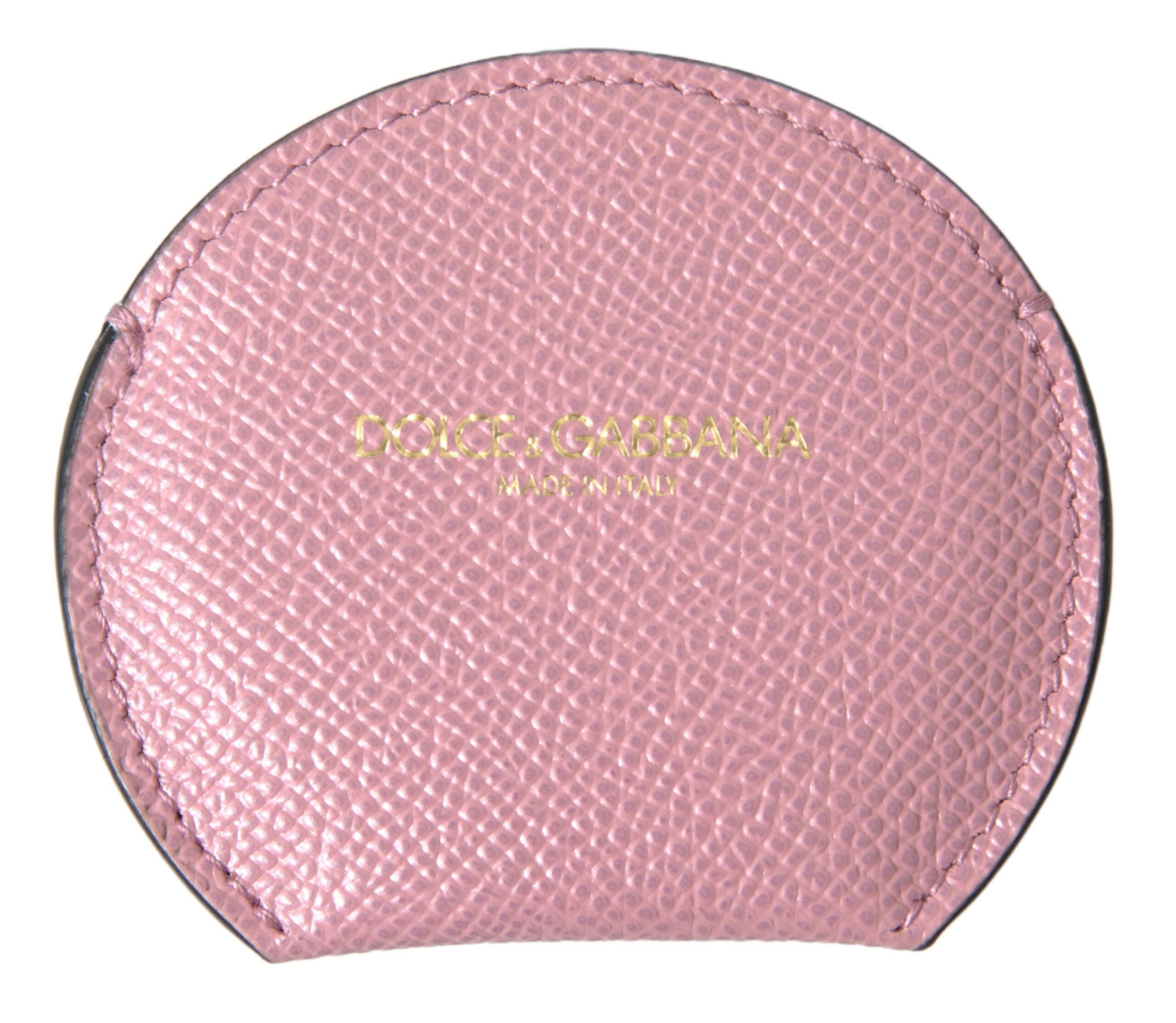 Pinkfarbener Kalbsleder-Handspiegelhalter mit rundem Logoprint