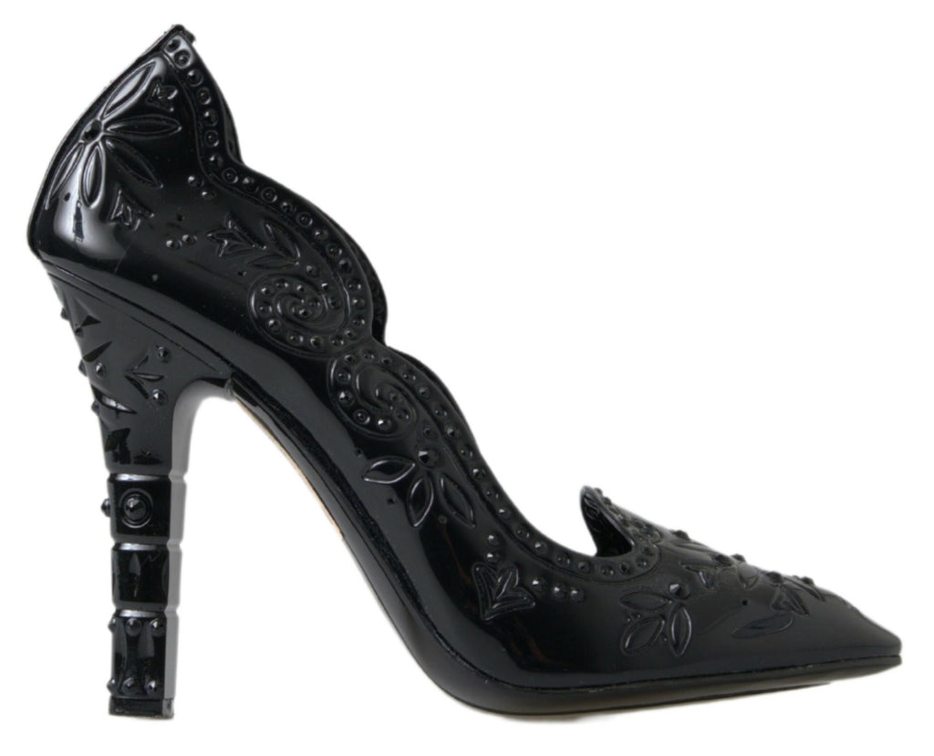Schwarze CINDERELLA Blumen-Kristall-Absatzschuhe