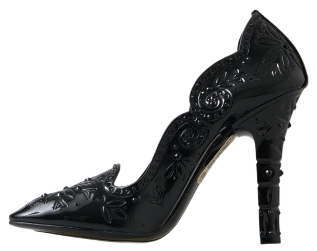 Schwarze CINDERELLA Blumen-Kristall-Absatzschuhe