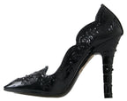 Schwarze CINDERELLA Blumen-Kristall-Absatzschuhe
