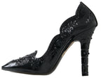 Schwarze CINDERELLA Blumen-Kristall-Absatzschuhe