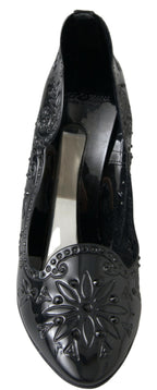 Schwarze CINDERELLA Blumen-Kristall-Absatzschuhe
