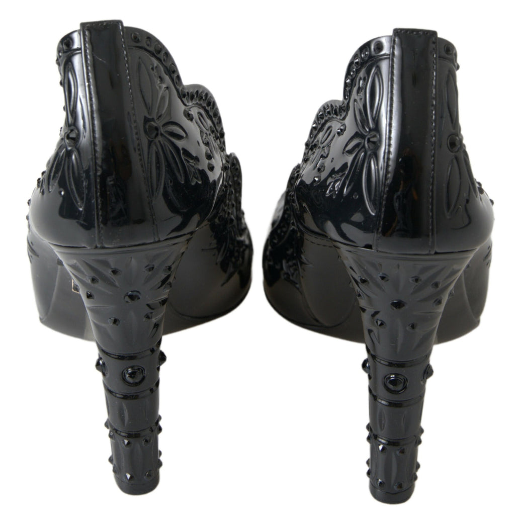 Schwarze CINDERELLA Blumen-Kristall-Absatzschuhe