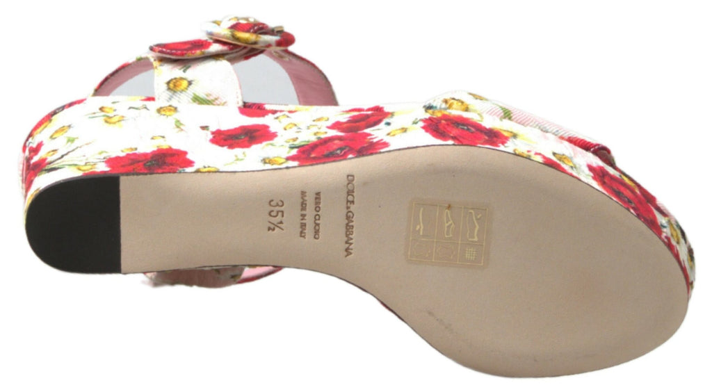 Keilabsatzsandalen mit mehrfarbigem Blumenprint und Knöchelriemen