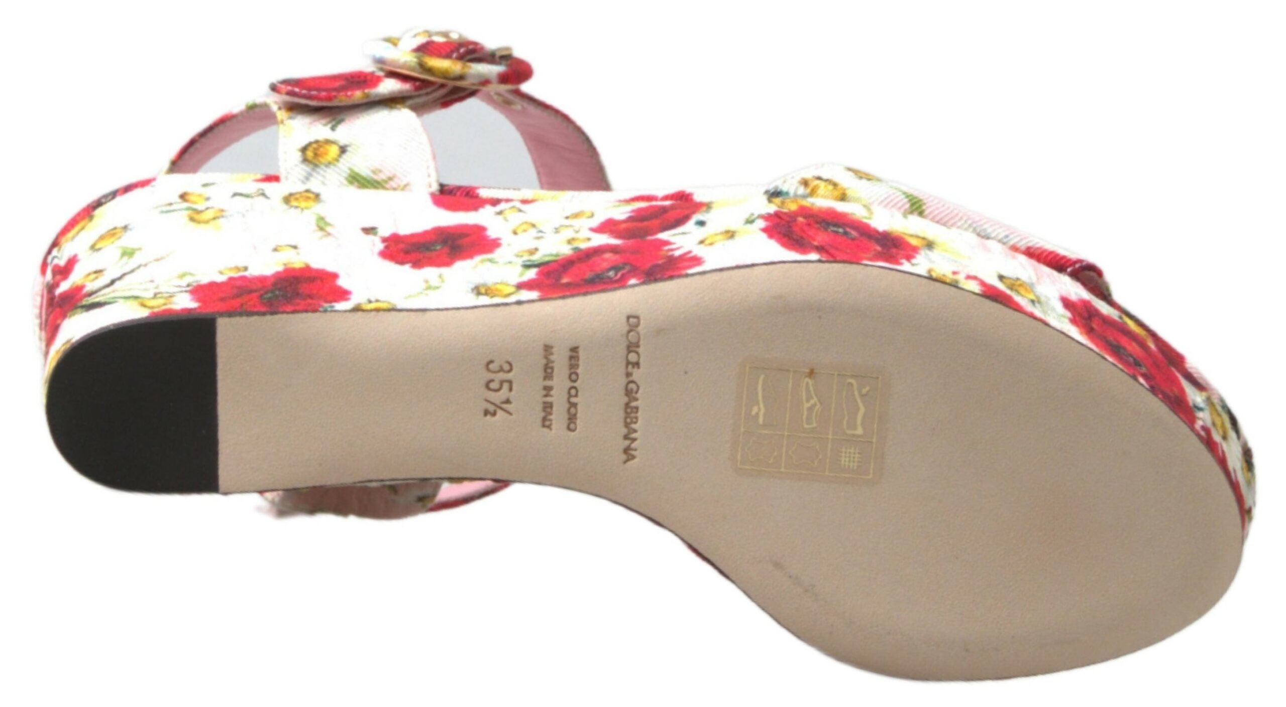 Keilabsatzsandalen mit mehrfarbigem Blumenprint und Knöchelriemen